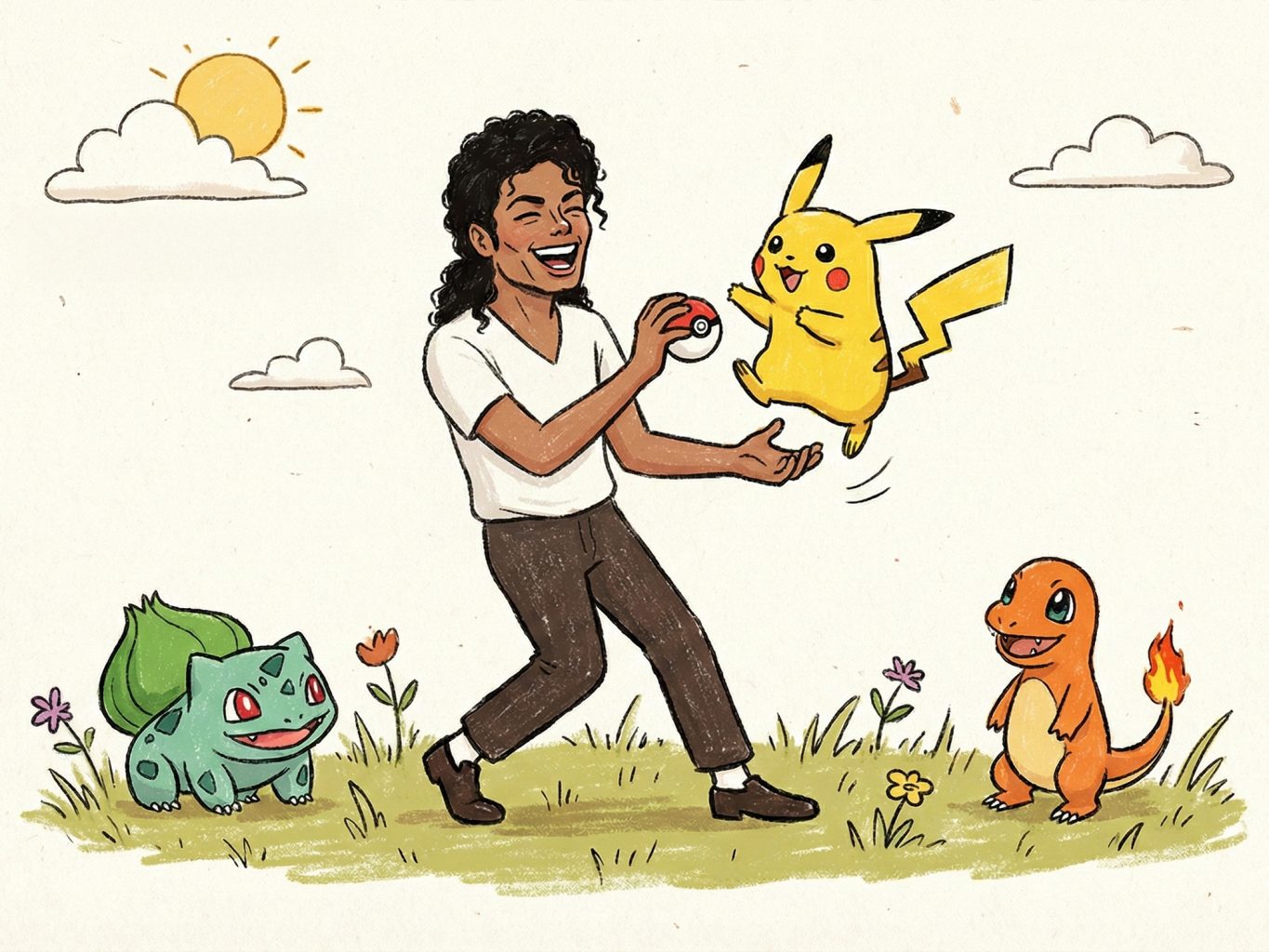 Vibrant watercolor and ink illustration of Michael Jackson at a mixing console. He wears a red satin shirt, hand on the faders. The style is clean and polished.